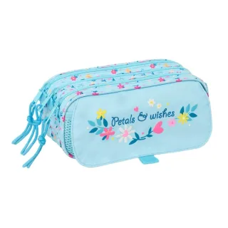 Safta Blackfit8 Petalos Portatodo - 3 Compartimentos con Cremallera - Cinta Trasera Adaptable - Bolsillo Frontal de Rejilla con Velcro - 21.5x10x8cm - Color Azul Claro