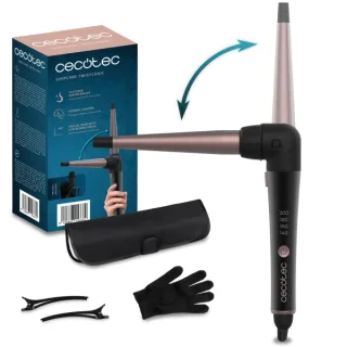 Cecotec SurfCare TwistConic Rizador de 25mm - Codo de 90° - Guante Termico y Estuche - Ceramico - Temperatura de 140 a 200°C - Cable 360º - 2 Clips para Cabello - Color Negro y Rosa