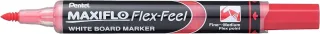 Pentel Maxiflo Flex-Feel Rotulador para Pizarra Blanca - Punta Flexible 4.6mm - Trazo de 1 a 5mm - Dosificacion de Tinta mediante Embolo - Color Rojo · Pack de 12 uds.