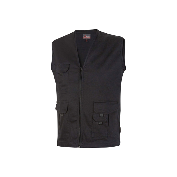 Upower Chica Chaleco Multibolsillos de Algodon Elastico - Talla 2XL - Ligero, Cierre Cremallera Frontal, Espacio para Personalizacion, Bolsillos con Solapa y Velcro - Color Negro Carbon