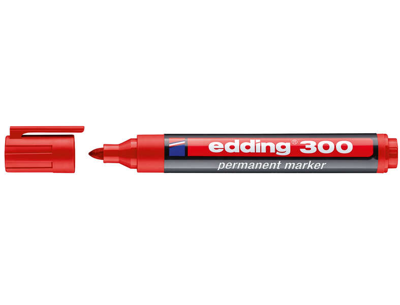 Edding 300 Rotulador Permanente - Punta Redonda - Trazo entre 1.5 y 3 mm. - Tinta Casi Inodora - Capuchon con Clip - Secado Rapido - Color Rojo · Pack de 10 uds.