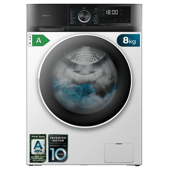 Cecotec Bolero DressCode 8500 Inverter A Lavadora de Carga Frontal - Capacidad 8kg - Velocidad 1400rpm - Seguro Infantil - Display LED - Motor Inverter - Inicio Programable - Color Blanco y