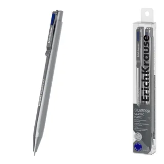 ErichKrause Silverra Matic Classic Pack de 2 Boligrafos Retractiles - Punta de 0.7mm - Cuerpo Gris - Trazo 0.35mm - Color Azul