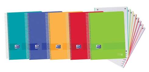 Oxford Europeanbook 8 Live & Go Pack de 5 Cuadernos Espiral Formato A4+ Cuadriculado 5x5mm - 160 Hojas Microperforadas con 4 Taladros - Tapa de Plastico - 8 Bandas de Color - Colores Surtido