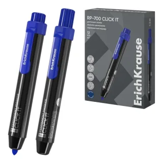 ErichKrause RP-700 Click it Rotulador Permanente - Sistema Retractil - Punta Conica - Trazo de 2.0mm - Resistente al Agua y a la Luz - Multisuperficie - Tinta a Base de Alcohol - Color Azul