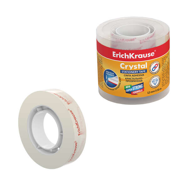 Erichkrause Cinta Adhesiva Crystal - 12mmx33m - Transparente · Pack de 4 uds.