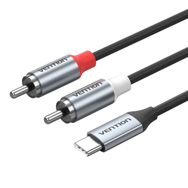 Vention Cable DAC de Audio - Longitud 2m - 2xRCA - USB-C - Chaqueta de TPE - Carcasa de Aluminio - Color Gris