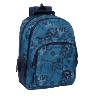 Safta New Edition Mochila con 2 Compartimentos - Antirozaduras - Adaptable a Carro - Bolsillo Frontal - Portabotellas - Tirador Doble - Hombreras Ergonomicas - 20L - 320x150x420mm - Color Az