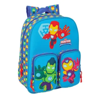 Safta Iron Man Mochila Infantil - Adaptable a Carro - Portabotellas - Hombreras Ergonomicas - Bolsillo Frontal - Asa Superior - 10L - 260x110x340mm - Color Azul