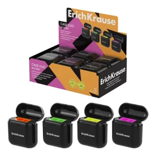 ErichKrause Case Duo Accent Expositor con 12 Sacapuntas con Contenedor - Plastico - 2 Orificios de 8 y 11mm - Cuchilla Niquelada de Acero al Carbono - Colores Surtidos