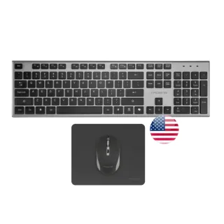 Tacens Zenith Combo Pack Inalabrico de Teclado Completo + Raton y Alfombrilla - Disposicion Internacional QWERTY US - Teclas Silenciosas de Perfil Bajo - Sensor de 3200dpi - Conexion Dual Li