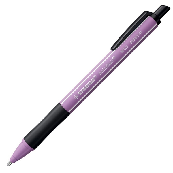 Stabilo Pointball Naturecolors Wildflower Boligrafo Retractil - Trazo 0.5mm - Hecho con 87% Bioplastico - Grip Antideslizante - Recargable - Tinta Azul - Color del Cuerpo Lila Grisaceo · Pack de 10 uds.