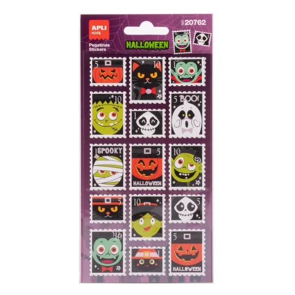 Apli Kids Sellos Pack con 30 Pegatinas de Halloween con Forma de Sello Postal - Perfectas para Decorar Cuadernos, Agendas, etc...