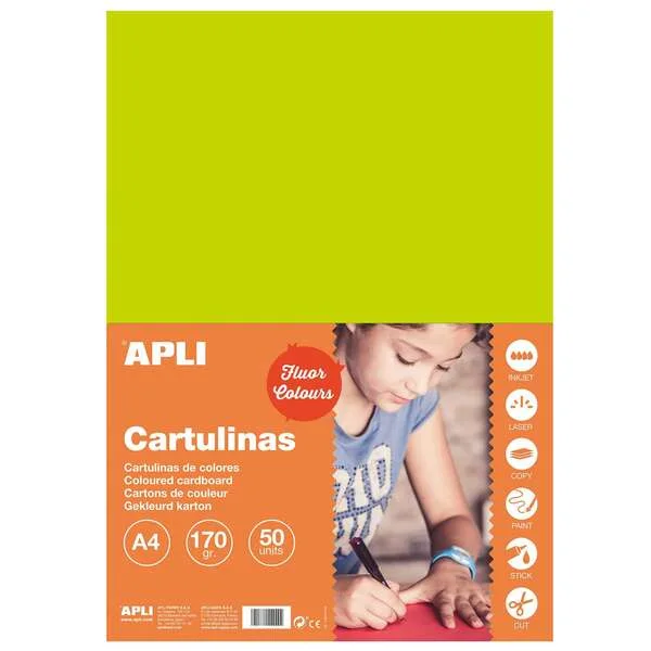 Apli Cartulina Verde Fluorescente A4 170g 50 Hojas