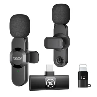 XO MC14 Microfono Inalambrico de Solapa - Cancelacion de Ruido - 100Hz-10kHz - Alcance 15m - USB-C - Clip - Peso Ligero de 7g - 58x16x29mm - Color Negro