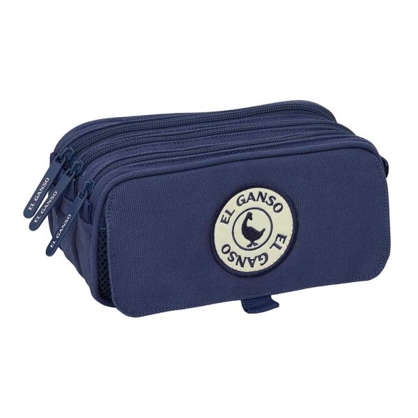 Safta el Ganso Jeans Portatodo - 3 Compartimentos con Cremallera - Cinta Trasera Adaptable - Bolsillo Frontal de Rejilla con Velcro - 21.5x10x8cm - Color Azul Marino