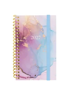 Finocam Trendy Design Collection Goldy Agenda - Anual 2027 - Semana Vista Horizontal - Formato E3 - 79x127mm - Espiral - Tapa de Polipropileno - Esquinas Microperforadas - Papel de 80g/m2 -
