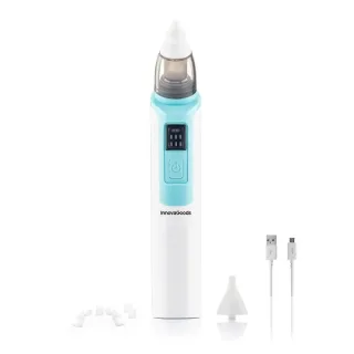 Innovagoods Nizi Aspirador Nasal para Bebes - Silencioso - 6 Velocidades - Bateria 500mAh - Ergonomico - Incluye Accesorios - Recargable - Facil Limpieza - 3.7x19.4x4.5cm - Color Blanco y Az