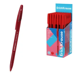ErichKrause R-301 Stick Original Boligrafo con Capuchon - Punta de 1.0mm - Cuerpo Transparente - Trazo 0.5mm - Tinta de Secado Rapido - Tapa Ventilada - Color Rojo · Pack de 50 uds.
