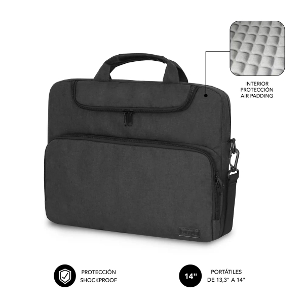 Subblim Maletin para Portatiles de hasta 14" Pulgadas - Proteccion Air Padding - Resistente Poliester Oxford - Repelente de Liquidos - Color Negro