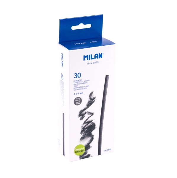 Milan Pack de 30 Barritas de Carboncillo - Natural - Redondo de 6-8mm - Color Negro