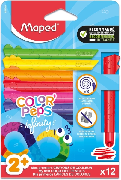 Maped Color`Peps Infinity Jumbo Pack de 12 Lapices de Colores de Larga Duracion - Hecho Totalmente de Mina - Colores Surtidos