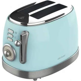 Cecotec Toast & Taste 800 Vintage Light Blue Tostadora Electrica 850W - 6 Niveles - 2 Ranuras Cortas Extraanchas - Capacidad para 2 Tostadas - Bandeja Recogemigas - Acabados en Acero Inoxida