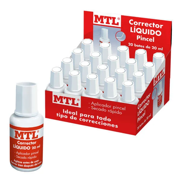 Dohe Expositor de 20 Correctores Liquidos con Aplicador Pincel - 20ml - Rapido Secado - Eficaz Cobertura - Ideal para Oficina y Escuela · Pack de 20 uds.