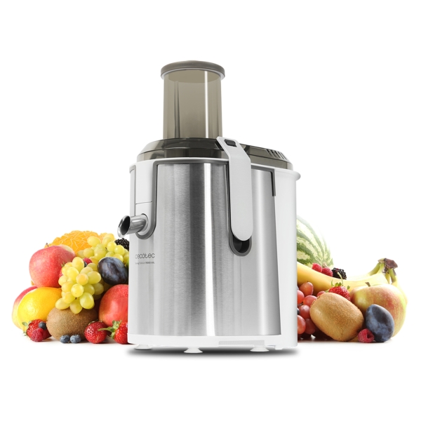 Cecotec StrongTitanium 19000 XXL Licuadora Orbital - 2000W - 19000rpm - Deposito de 2L - Jarra de Zumo 950ml - Boquilla Antigoteo - Base Antideslizante - Entrada XXL de 75mm - Color Acero y