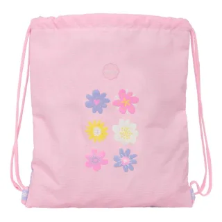 Safta Bouquet Saco Plano - Bolsillo Interior con Cremallera - Cierre con Cordones - 5L - 350x10x400mm - Color Rosa Pastel