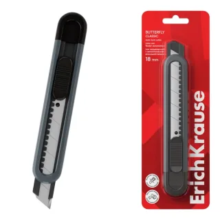 ErichKrause Butterfly Classic Cuter con Fijador Automatico - Metalico - Hoja de 18mm de Ancho - Cuerpo en Plastico - Color Gris