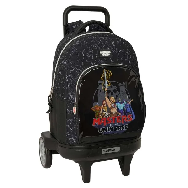 Safta Masters of the Universe Mochila con Carro - Extraible - 33L - Portabotellas - Ruedas Antivibracion - Doble Tirador - Asa de Mano - Bolsillo Frontal - 33x45x22cm - Color Gris y Negro