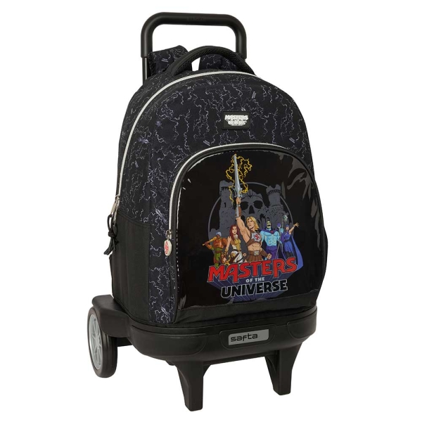 Safta Masters of the Universe Mochila con Carro - Extraible - 33L - Portabotellas - Ruedas Antivibracion - Doble Tirador - Asa de Mano - Bolsillo Frontal - 33x45x22cm - Color Gris y Negro