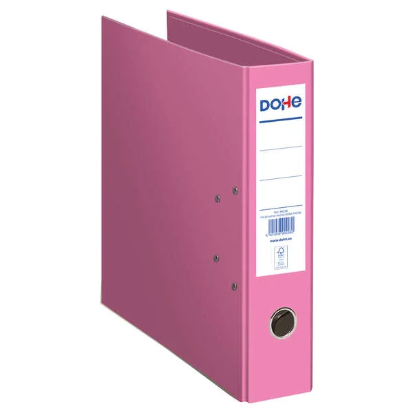 Dohe Ecofile Archivador de Palanca Tamaño Folio 320x285mm - Carton Rigido Forrado - Ollao, Rado, Tarjetero Adhesivo - Cantonera Larga Metalica - Color Rosa