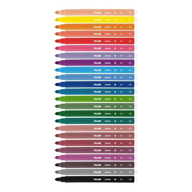 Milan Pack de 24 Rotuladores - Punta Conica 5mm - Tinta al Agua - Lavable - Colores Surtidos