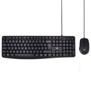 Ewent Pack Teclado + Raton para Oficina - Teclas Silenciosas de Perfil Bajo - 1000dpi - Disposicion Portuguesa QWERTY PT - Cable de 1.35m - Teclas Silenciosas de Perfil Bajo - Color Negro