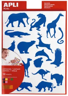 Apli Gomets Animales Salvajes - 204 Unidades por Bolsa - Formas de Elefante, Tigre, Jirafa y Mas - Adhesivo Base Agua y Materiales 100% Reciclables