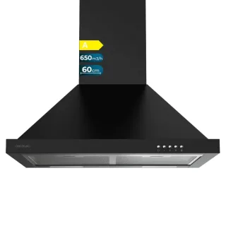 Cecotec Bolero Flux PM 606500 Black A Campana Extractora de 60cm - 165W - Succion 650m3/h - Luz LED - Incluye Accesorios - Kit de Montaje - Filtros de Carbono Incluidos - Color Negro