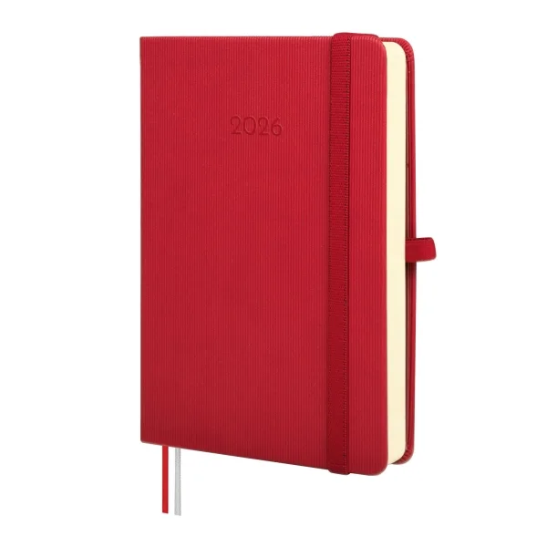 Finocam Minimal Textura Agenda en Catalan - Anual 2026 - Tapa Dura - Cierre con Goma Elastica - Formato M4 - 124x27x174mm - 1 Dia por Pagina - Color Rojo