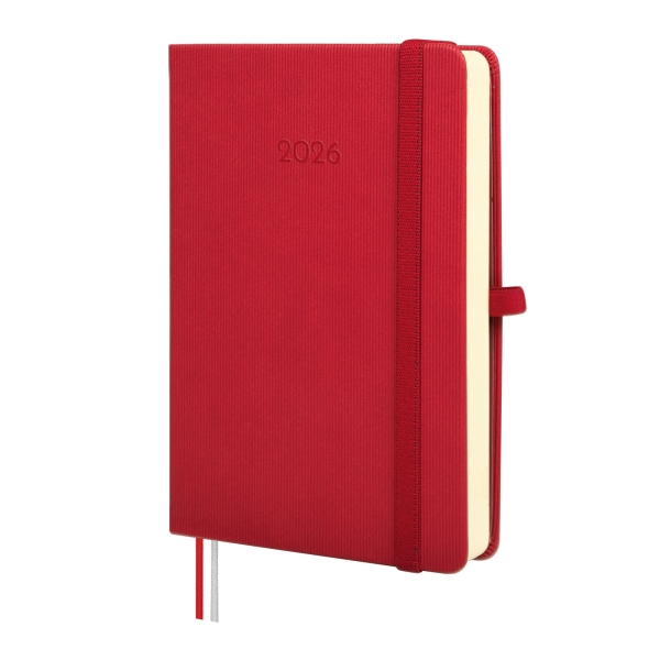 Finocam Minimal Textura Agenda en Catalan - Anual 2026 - Tapa Dura - Cierre con Goma Elastica - Formato M4 - 124x27x174mm - 1 Dia por Pagina - Color Rojo