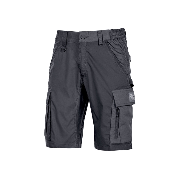 Upower Solaris Bermudas Cargo Funcionales - Talla 2XL - Tejido Ripstop Elastico, Multibolsillos, Detalles Reflectantes, Proteccion Lumbar, Cierre Antirayaduras, Porta Identificacion Oculto - Color Gris