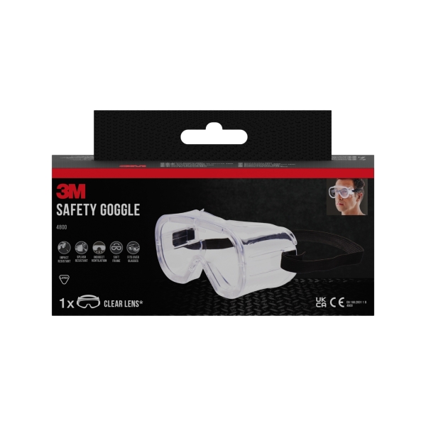 3M Classic Gafas de Seguridad - Ventilacion Indirecta - Lente Incolora - Uso Compatible con Gafas Graduadas - Goma Ajustable - Proteccion UV - Color Transparente