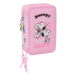 Safta Snoopy Plumier de 3 Pisos - 37 Piezas - Goma - Lapiz - 2 Boligrafos - Sacapuntas - 2 Reglas - 16 Colores - 14 Rotuladores - 12.5x19.5x5.5cm - Color Rosa