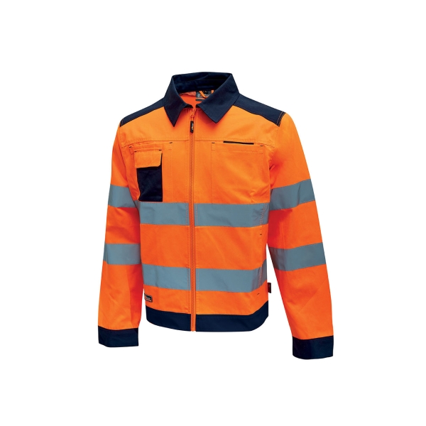 Upower Gleam Chaqueta Funcional con Bolsillos Multifuncionales - Talla 2XL - Portatarjetas Retractil, Rayas Reflectantes, Triple Costuras, Proteccion DPI2 - Color Naranja Fluorescente