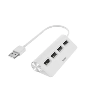 Hama Essential Hub USB 2.0 - Cable USB-A Integrado de 15cm - USB-A Hembra x4 - Color Blanco