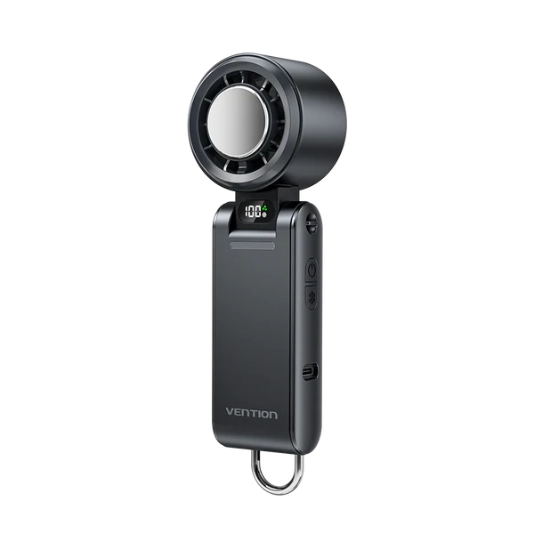 Vention PBC Ventilador de Mano - Velocidad Maxima 13000RPM - Nivel Regulable de 1 a 100 - Funcion Frio - Bateria de 3000mAh - Pantalla LED - Conexion USB-C - Ligero y Compacto - Color Negro