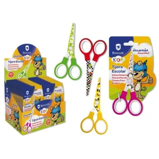 Bismark Kids Deco Tijera Escolar 13cm - Acero de Aleacion Extra - Hojas Decoradas - Mangos en Plastico - Punta Roma - 4 Diseños Surtidos · Pack de 24 uds.