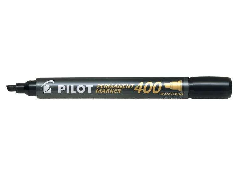 Pilot Rotulador Permanente 400 - Punta Biselada 4,5mm - Trazo 4mm - Color Negro · Pack de 12 uds.