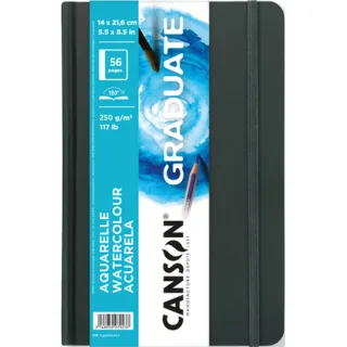 Canson Graduate Acuarela Cuaderno con 28 Hojas - 14x21.6cm - 250g - Grano Fino - Color Blanco
