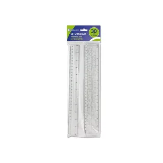 Bismark Pack de 2 Reglas Milimetradas 30cm - Con Plantilla de Caracteres Rotulables - Ideal para Colegio - Fabricada en Plastico - Transparente